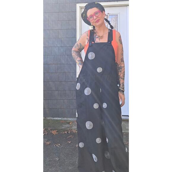 Douf. Black Nylon Wide Leg Rave Overalls Pockets Adjustable hem handmade 1 of 1 - Picture 5 of 5